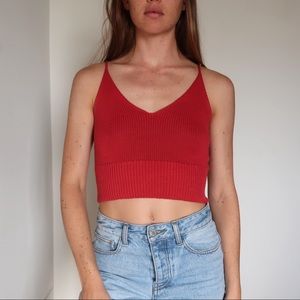Knit cropped spaghetti strap sweater